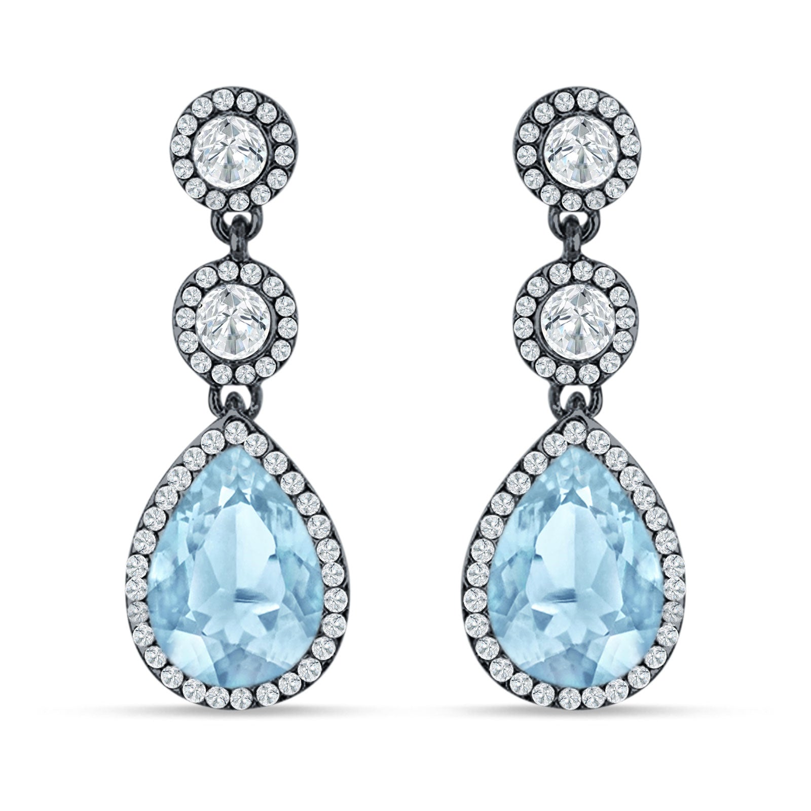 Pear Teardrop Halo Drop Dangle Earring Cubic Zirconia 925 Sterling Silver