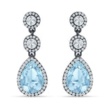 Pear Teardrop Halo Drop Dangle Earring Cubic Zirconia 925 Sterling Silver