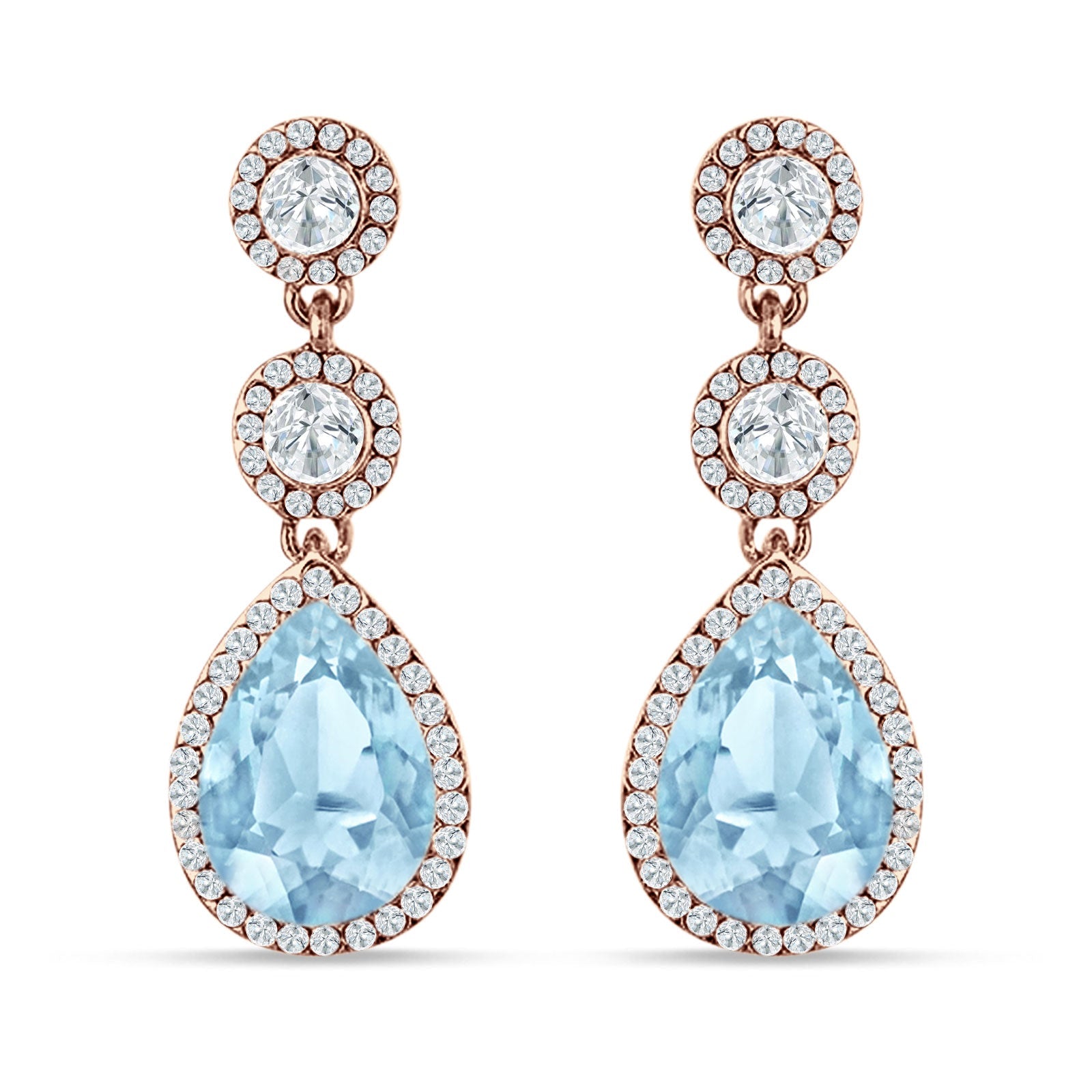 Pear Teardrop Halo Drop Dangle Earring Cubic Zirconia 925 Sterling Silver