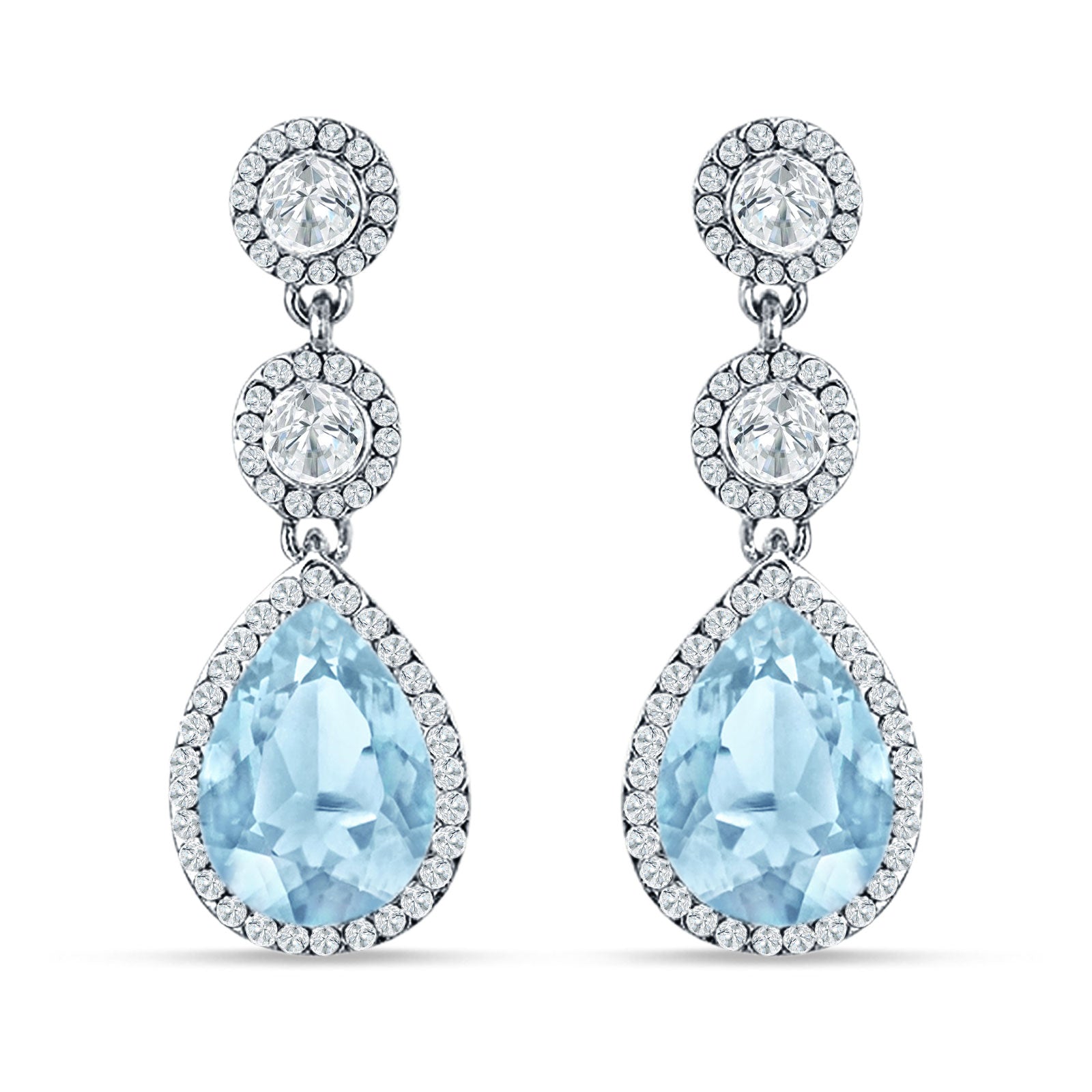 Pear Teardrop Halo Drop Dangle Earring Cubic Zirconia 925 Sterling Silver