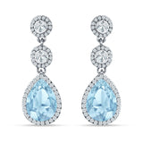 Pear Teardrop Halo Drop Dangle Earring Cubic Zirconia 925 Sterling Silver