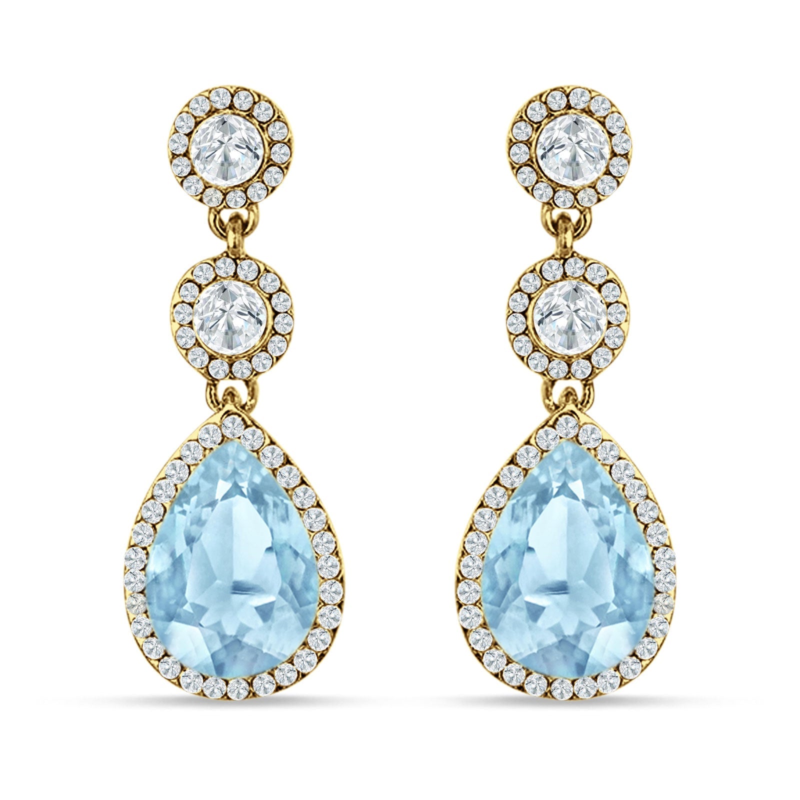 Pear Teardrop Halo Drop Dangle Earring Cubic Zirconia 925 Sterling Silver