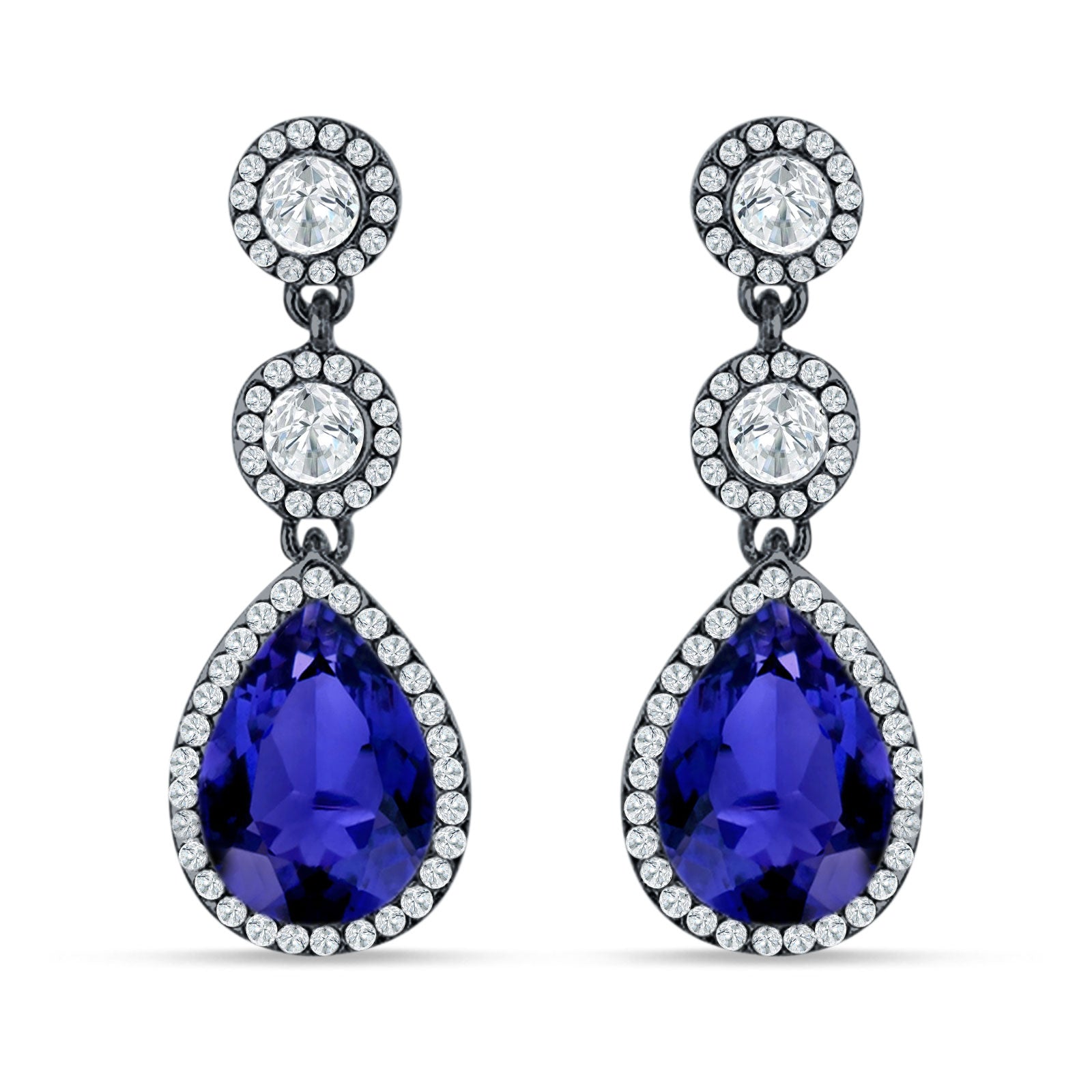 Pear Teardrop Halo Drop Dangle Earring Cubic Zirconia 925 Sterling Silver