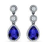 Pear Teardrop Halo Drop Dangle Earring Cubic Zirconia 925 Sterling Silver