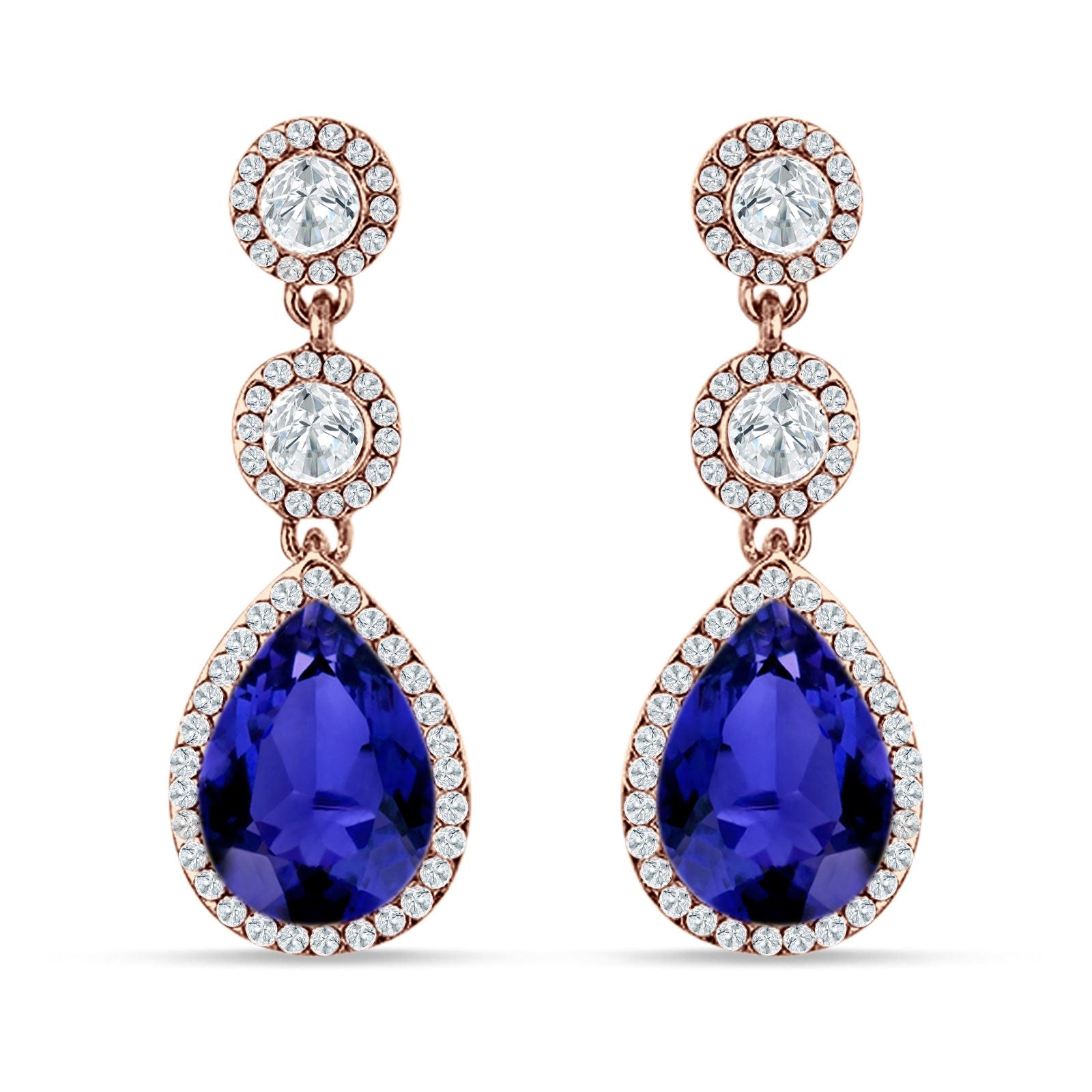 Pear Teardrop Halo Drop Dangle Earring Cubic Zirconia 925 Sterling Silver