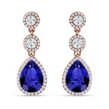 Pear Teardrop Halo Drop Dangle Earring Cubic Zirconia 925 Sterling Silver