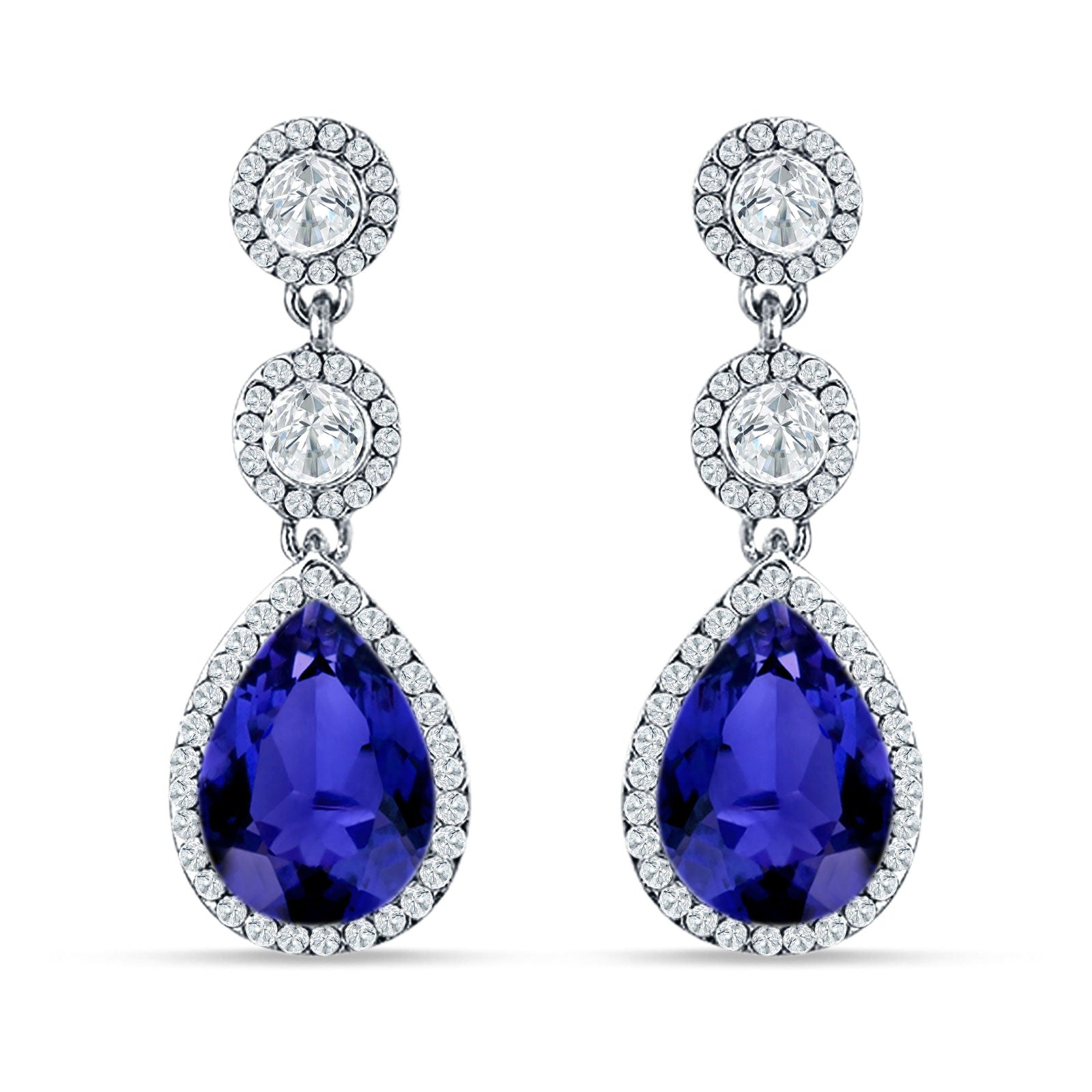 Pear Teardrop Halo Drop Dangle Earring Cubic Zirconia 925 Sterling Silver