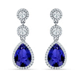 Pear Teardrop Halo Drop Dangle Earring Cubic Zirconia 925 Sterling Silver