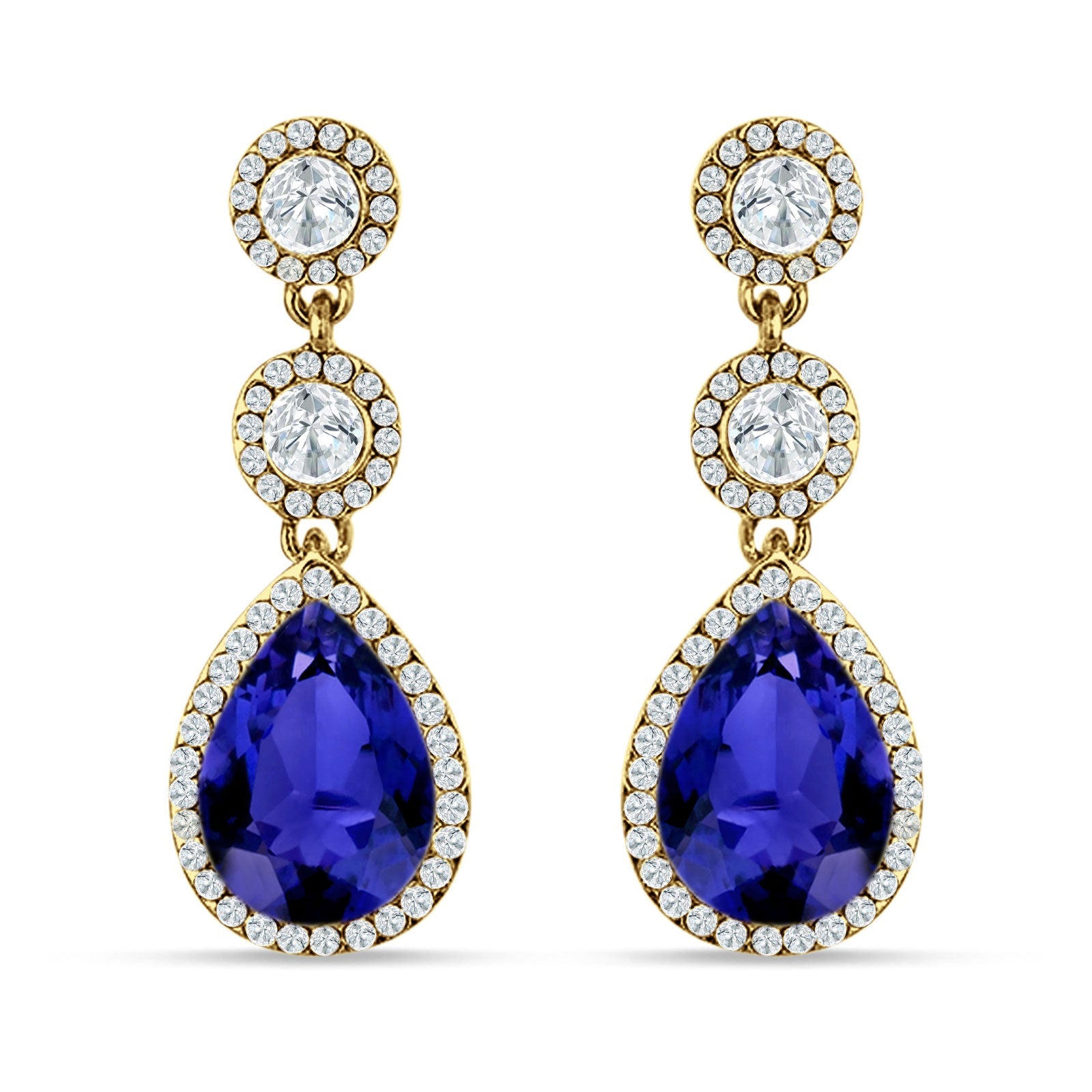 Pear Teardrop Halo Drop Dangle Earring Cubic Zirconia 925 Sterling Silver