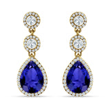 Pear Teardrop Halo Drop Dangle Earring Cubic Zirconia 925 Sterling Silver