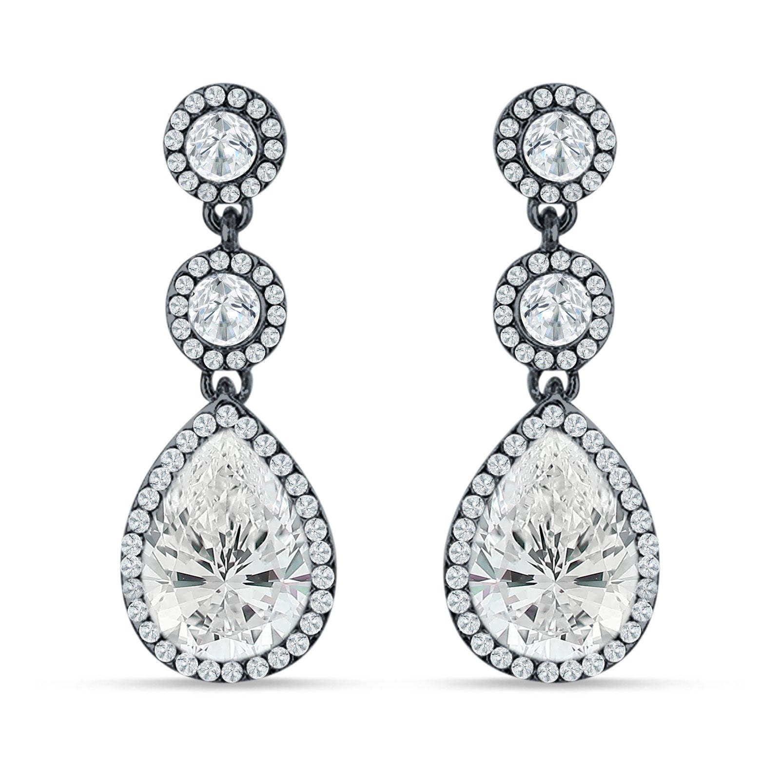 Pear Teardrop Halo Drop Dangle Earring Cubic Zirconia 925 Sterling Silver