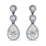 Pear Teardrop Halo Drop Dangle Earring Cubic Zirconia 925 Sterling Silver