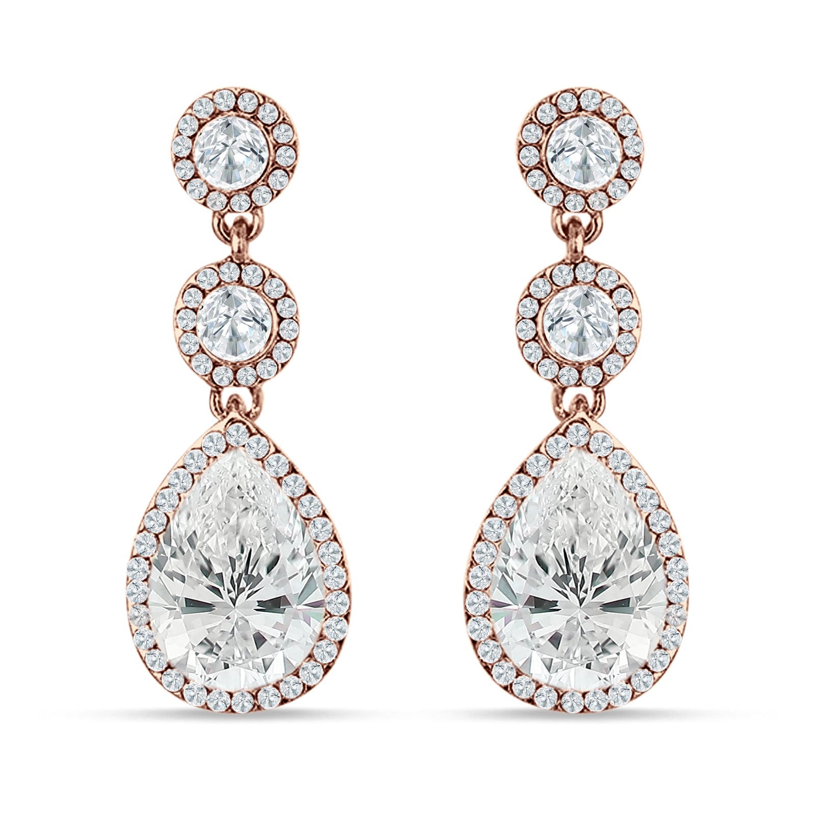 Pear Teardrop Halo Drop Dangle Earring Cubic Zirconia 925 Sterling Silver