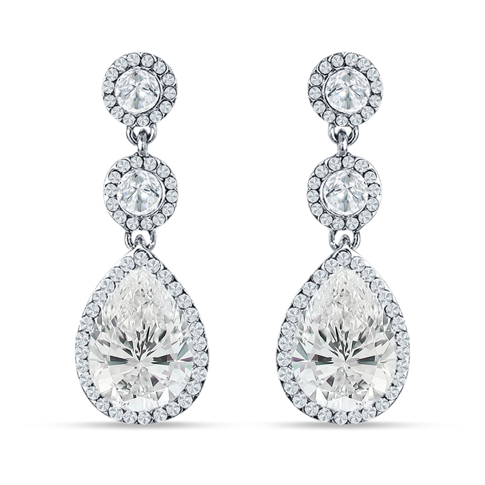 Pear Teardrop Halo Drop Dangle Earring Cubic Zirconia 925 Sterling Silver