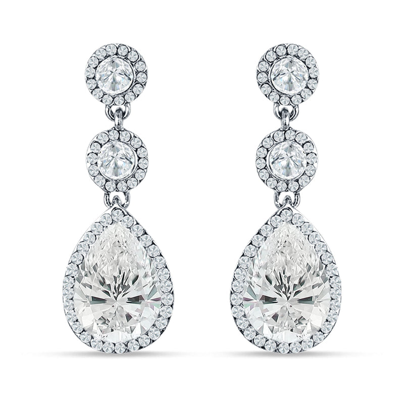 Pear Teardrop Halo Drop Dangle Earring Cubic Zirconia 925 Sterling Silver