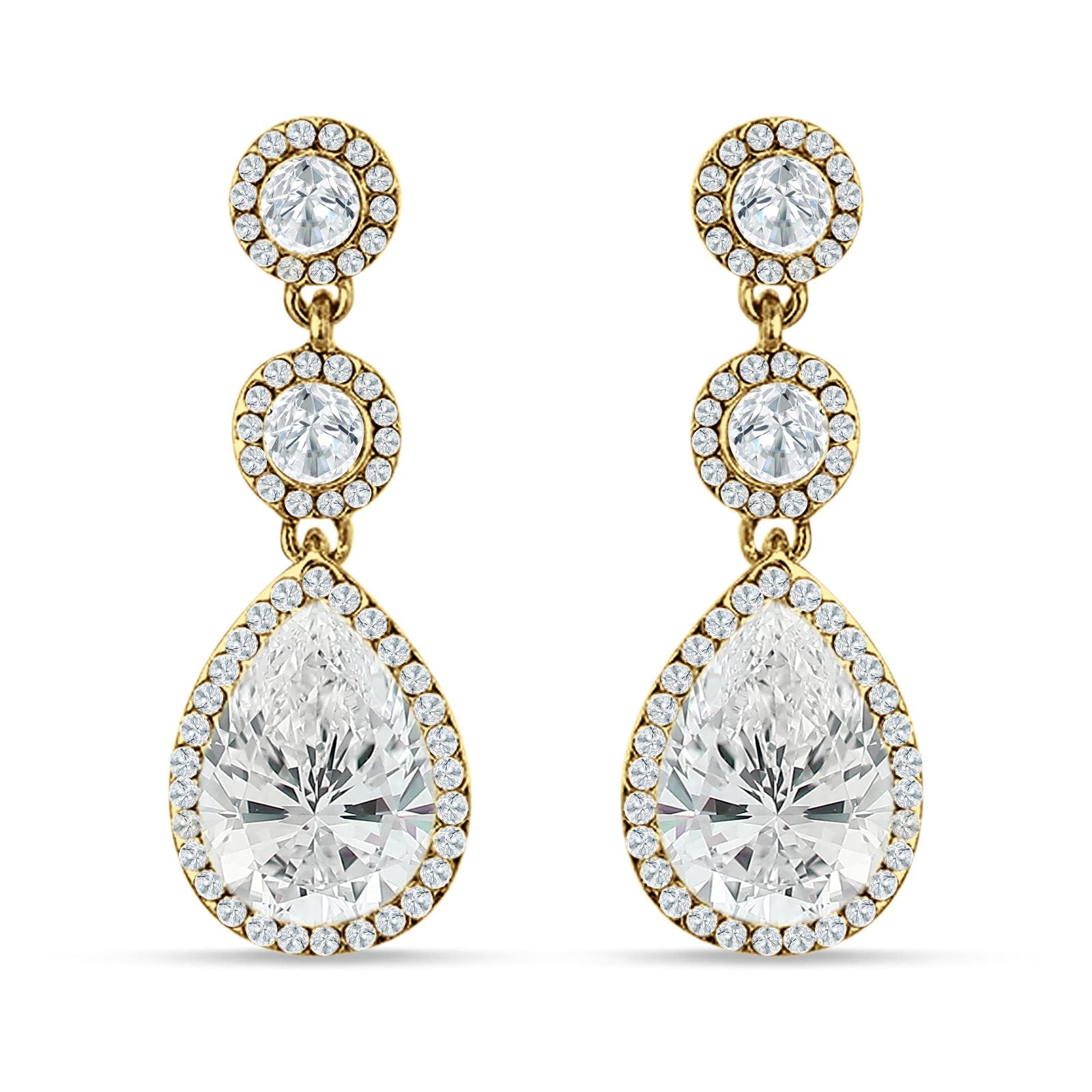Pear Teardrop Halo Drop Dangle Earring Cubic Zirconia 925 Sterling Silver