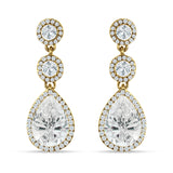 Pear Teardrop Halo Drop Dangle Earring Cubic Zirconia 925 Sterling Silver