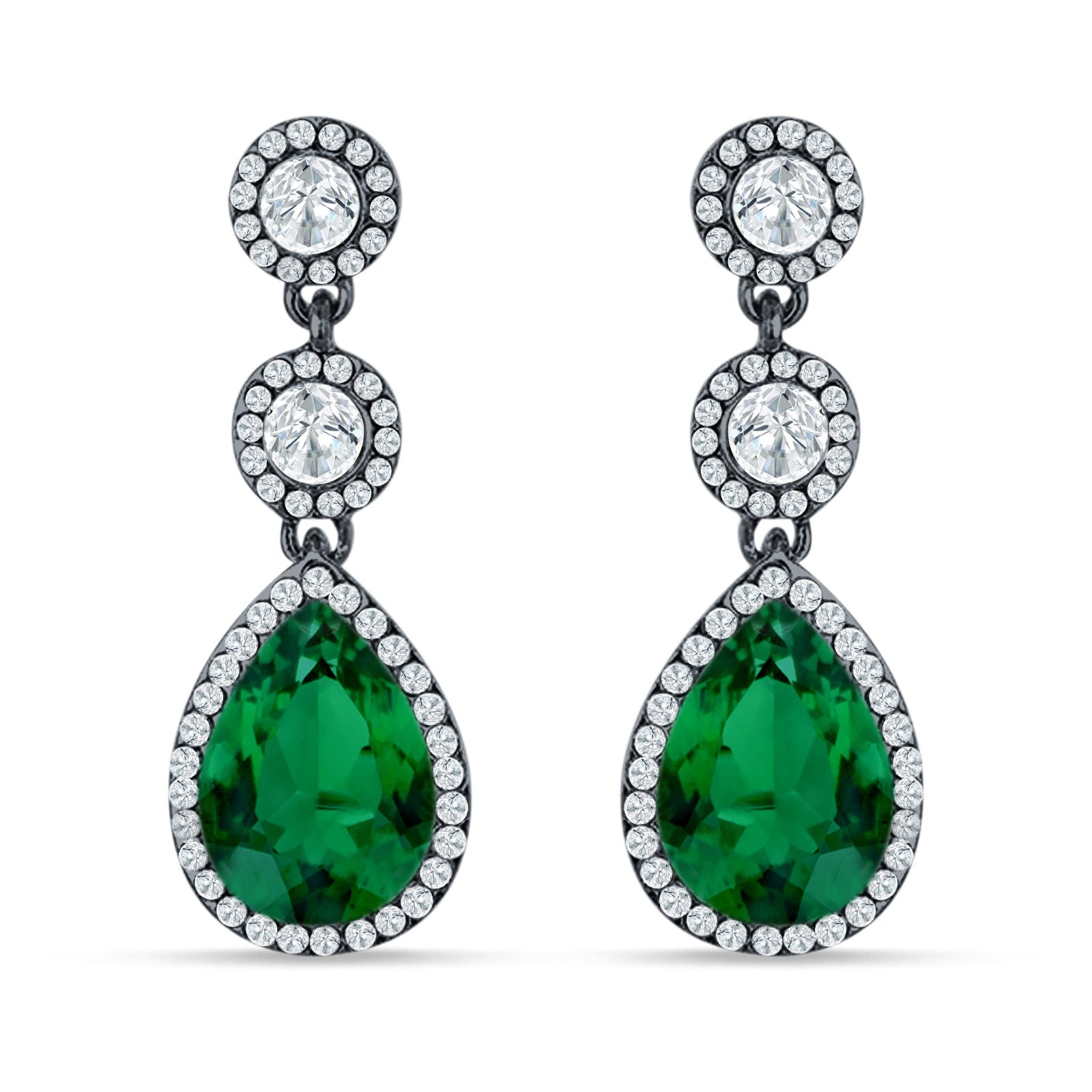 Pear Teardrop Halo Drop Dangle Earring Cubic Zirconia 925 Sterling Silver