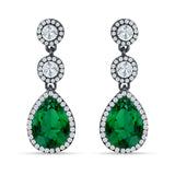 Pear Teardrop Halo Drop Dangle Earring Cubic Zirconia 925 Sterling Silver