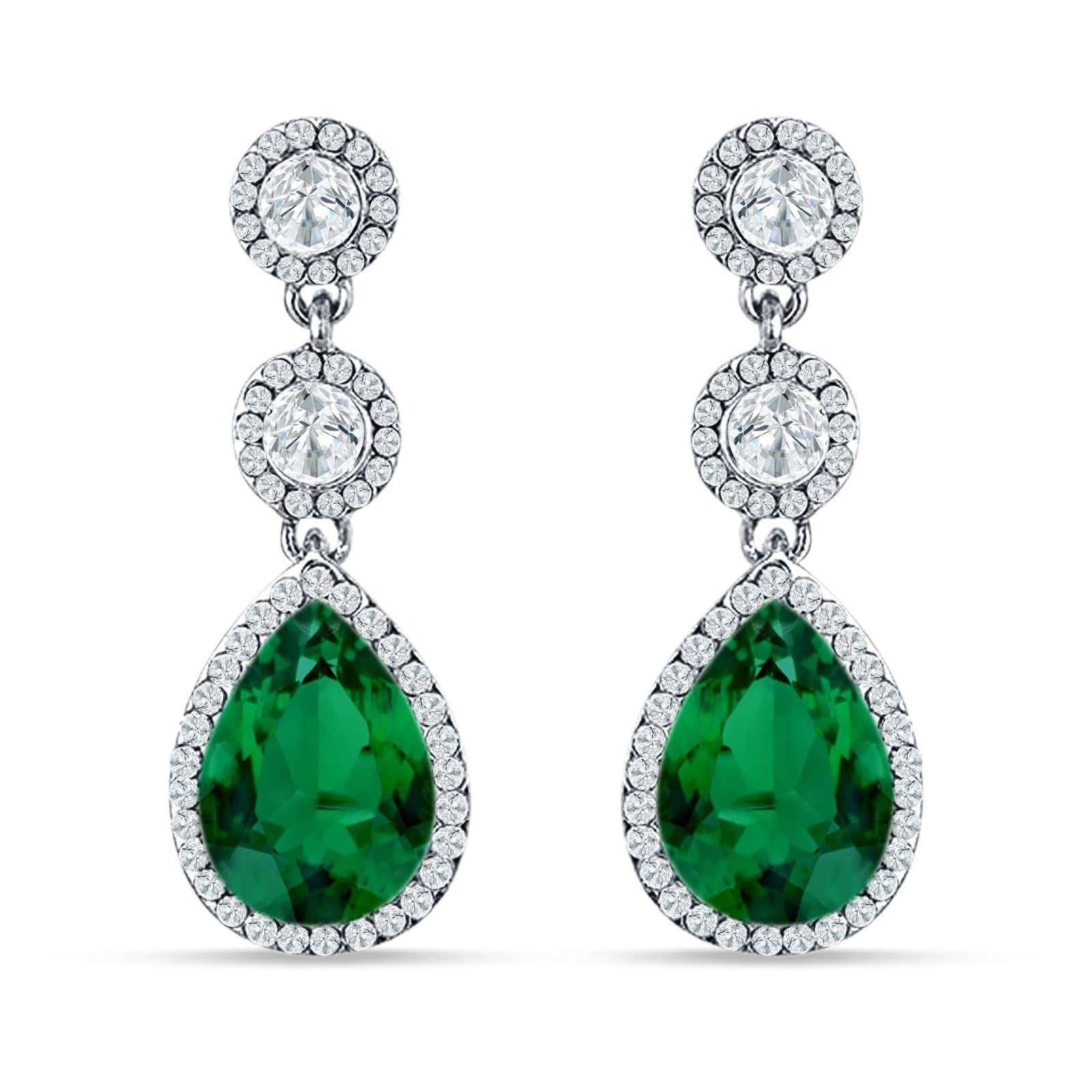 Pear Teardrop Halo Drop Dangle Earring Cubic Zirconia 925 Sterling Silver