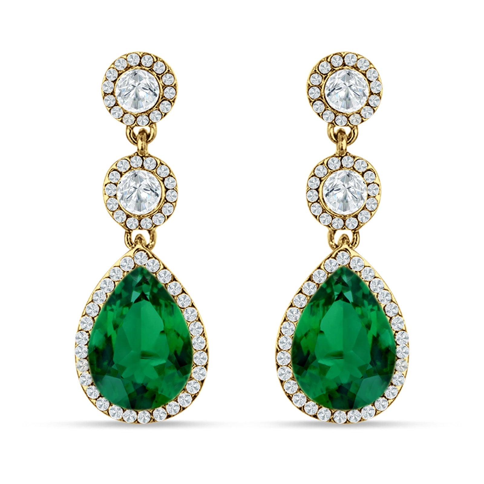 Pear Teardrop Halo Drop Dangle Earring Cubic Zirconia 925 Sterling Silver