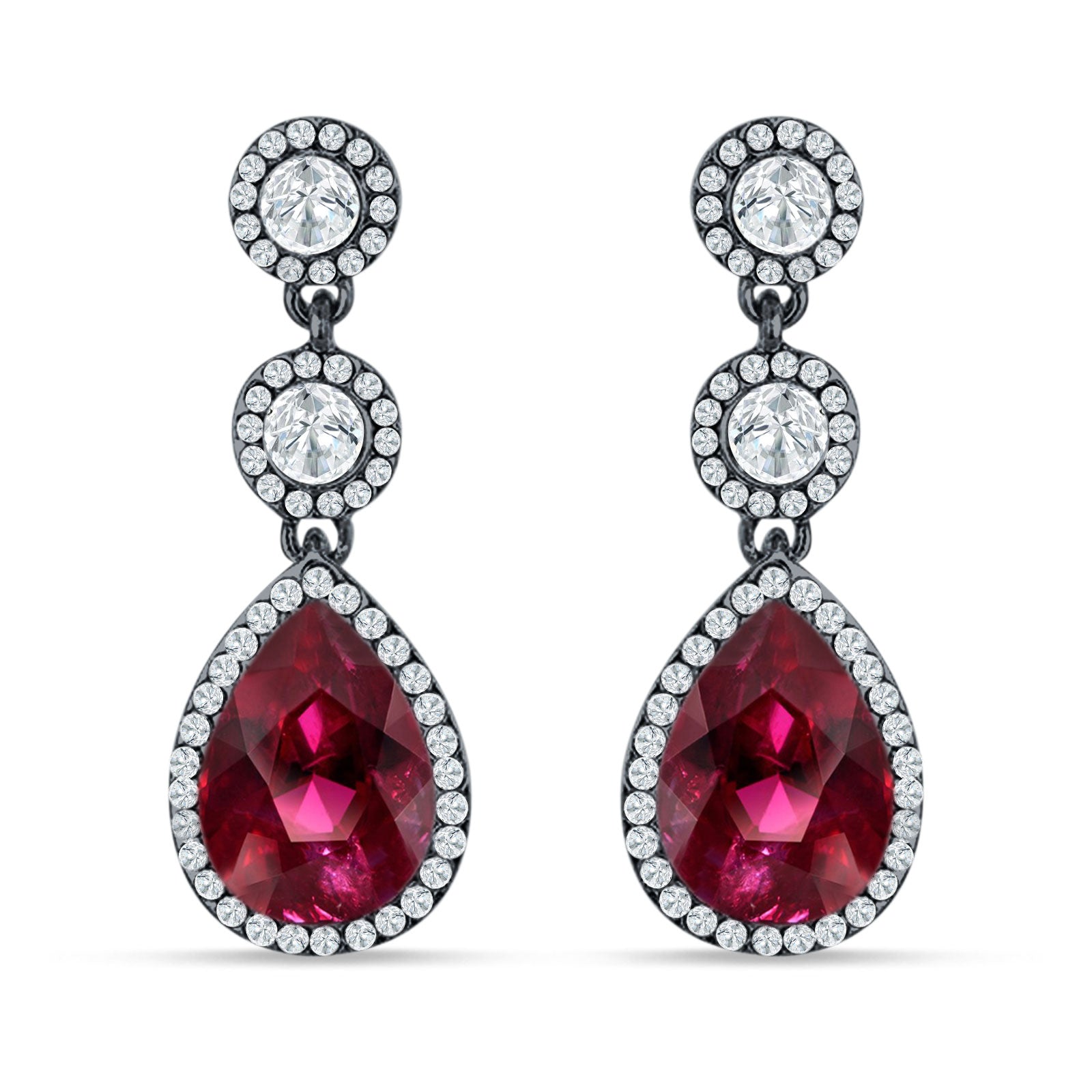 Pear Teardrop Halo Drop Dangle Earring Cubic Zirconia 925 Sterling Silver