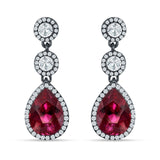 Pear Teardrop Halo Drop Dangle Earring Cubic Zirconia 925 Sterling Silver