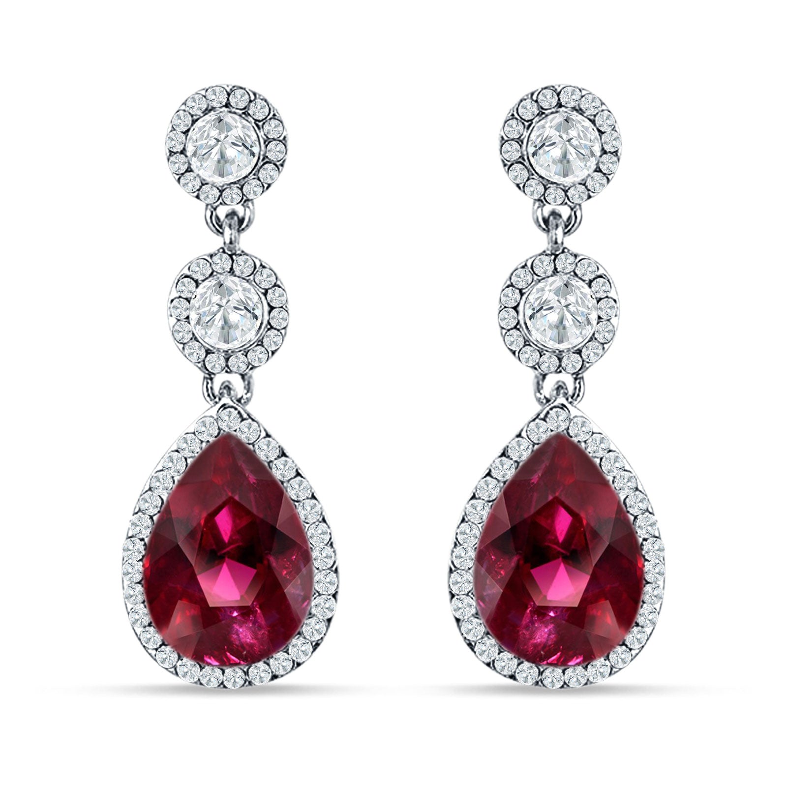 Pear Teardrop Halo Drop Dangle Earring Cubic Zirconia 925 Sterling Silver