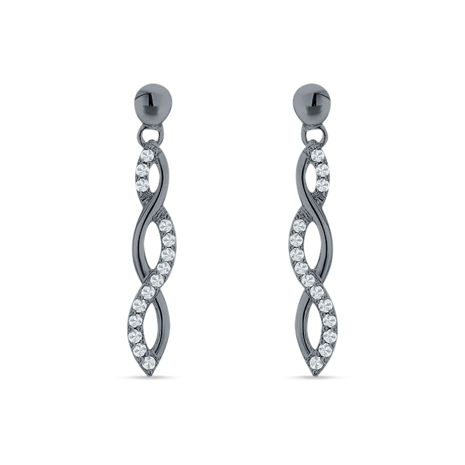 Infinity Twisted Two Tone Stud Earring Cubic Zirconia 925 Sterling Silver