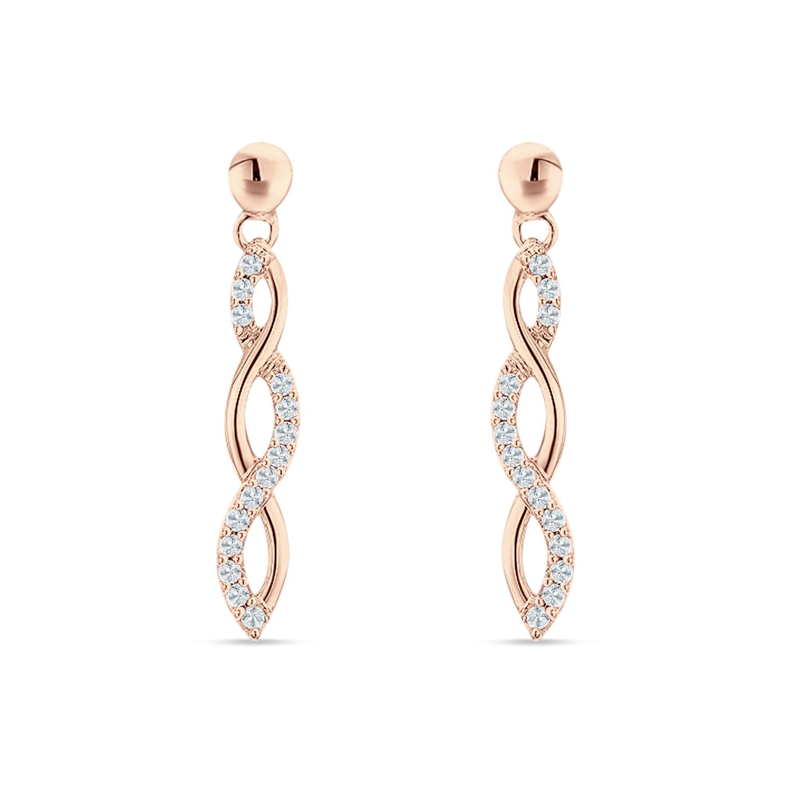 Infinity Twisted Two Tone Stud Earring Cubic Zirconia 925 Sterling Silver