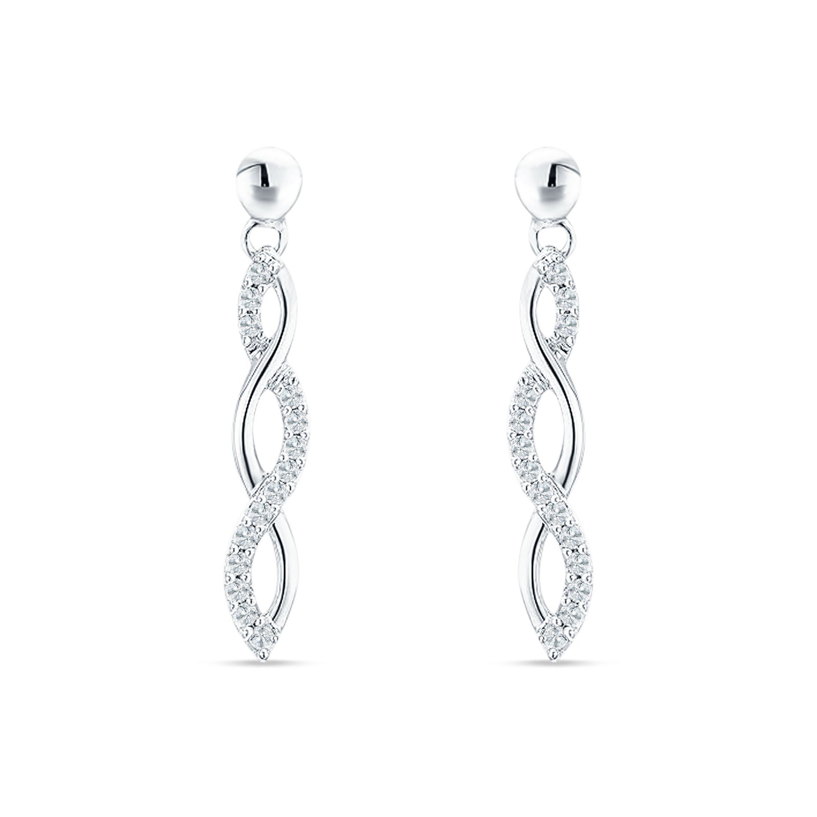 Infinity Twisted Two Tone Stud Earring Cubic Zirconia 925 Sterling Silver