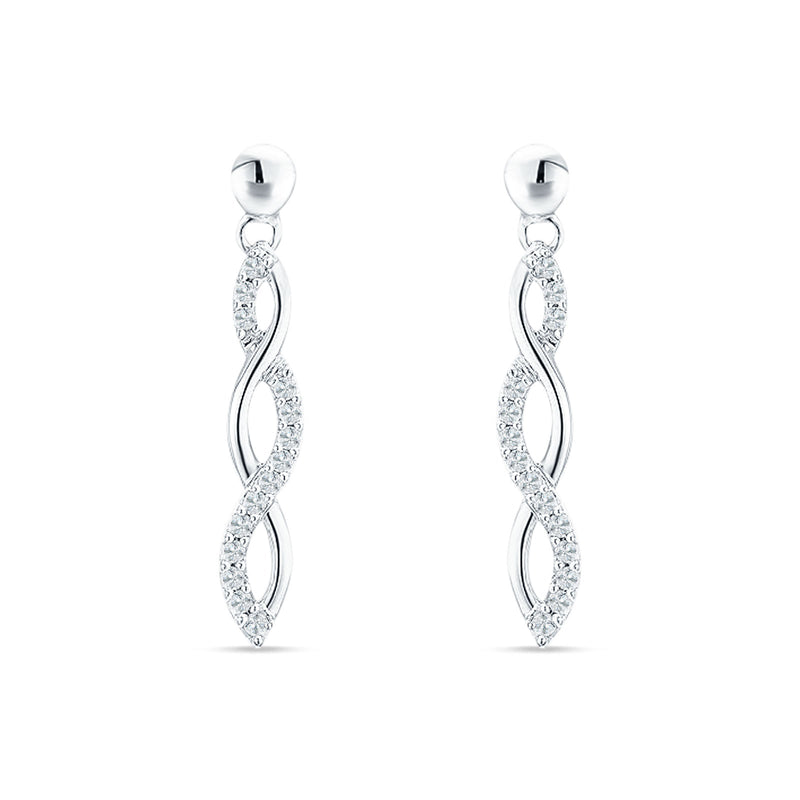 Infinity Twisted Two Tone Stud Earring Cubic Zirconia 925 Sterling Silver