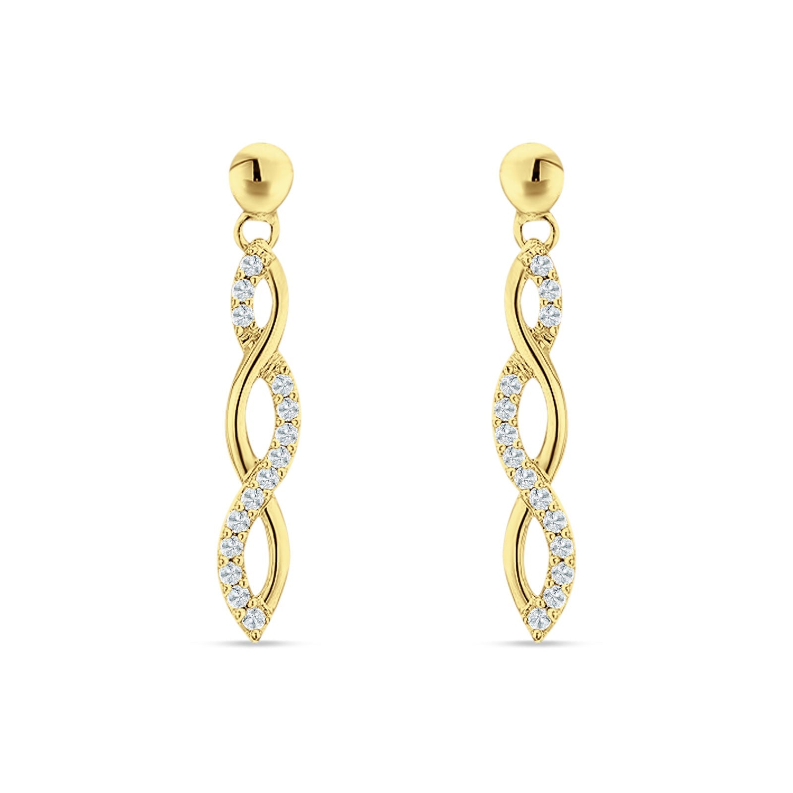 Infinity Twisted Two Tone Stud Earring Cubic Zirconia 925 Sterling Silver