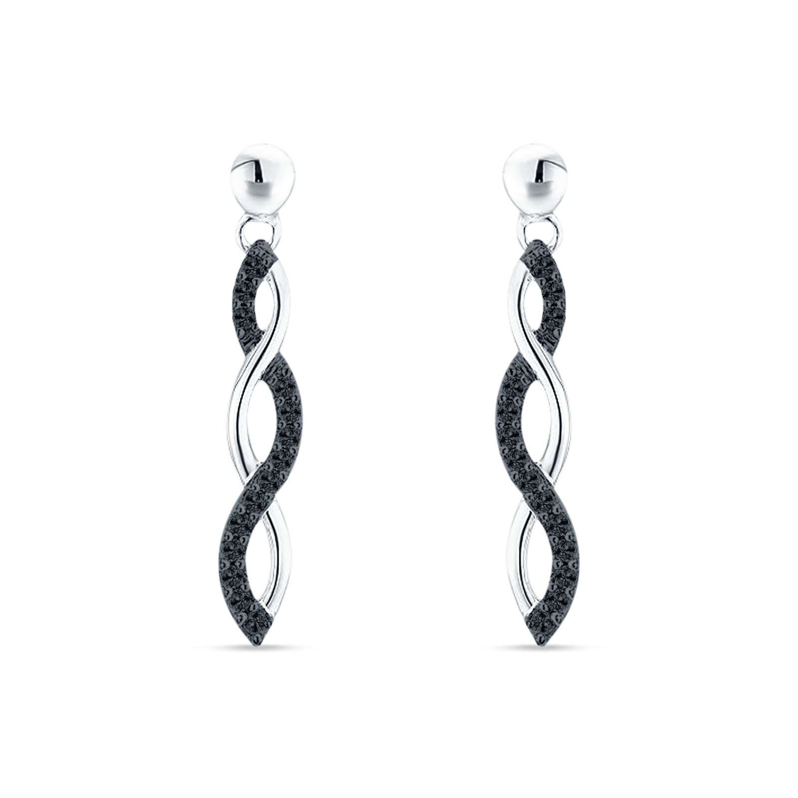 Infinity Twisted Two Tone Stud Earring Cubic Zirconia 925 Sterling Silver