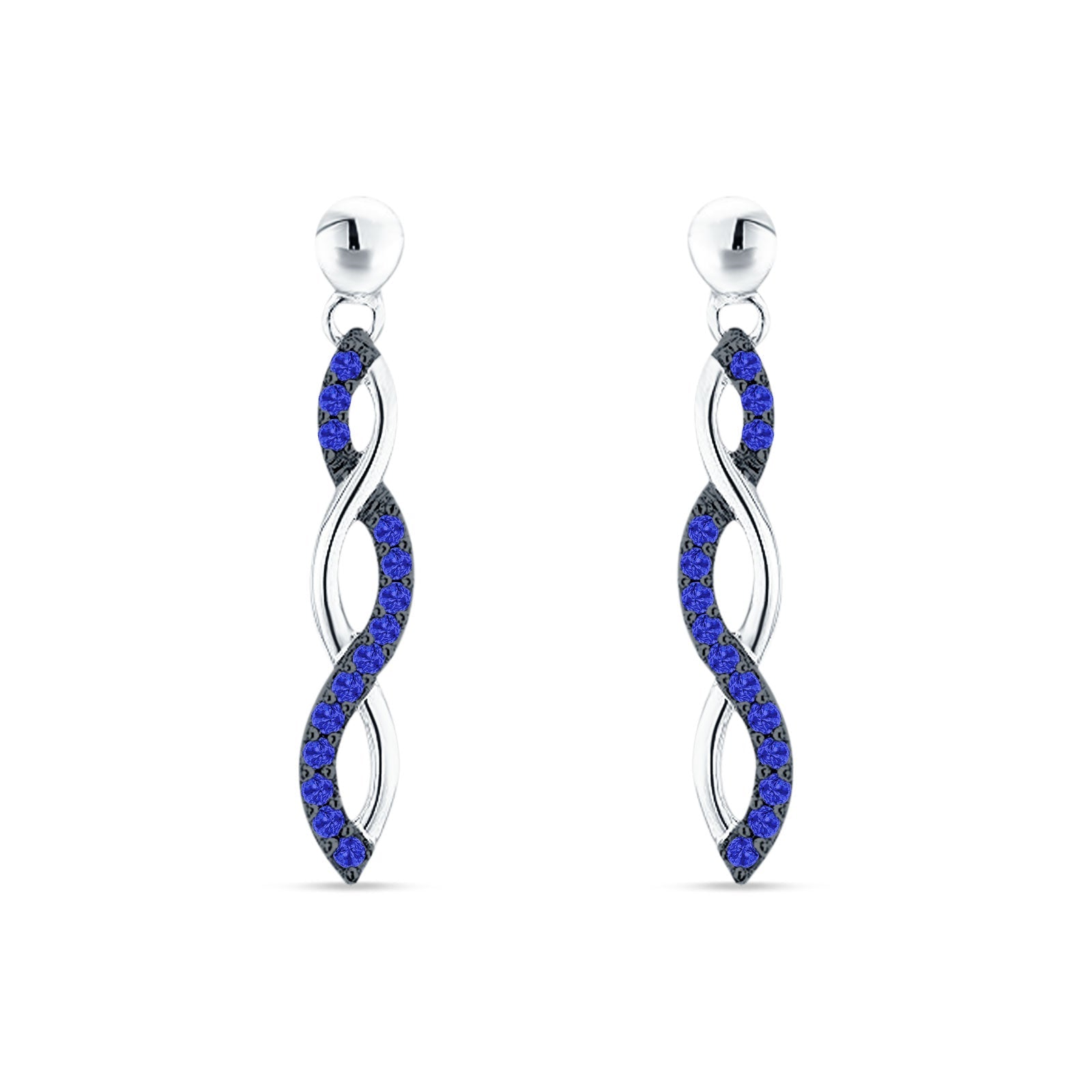 Infinity Twisted Two Tone Stud Earring Cubic Zirconia 925 Sterling Silver