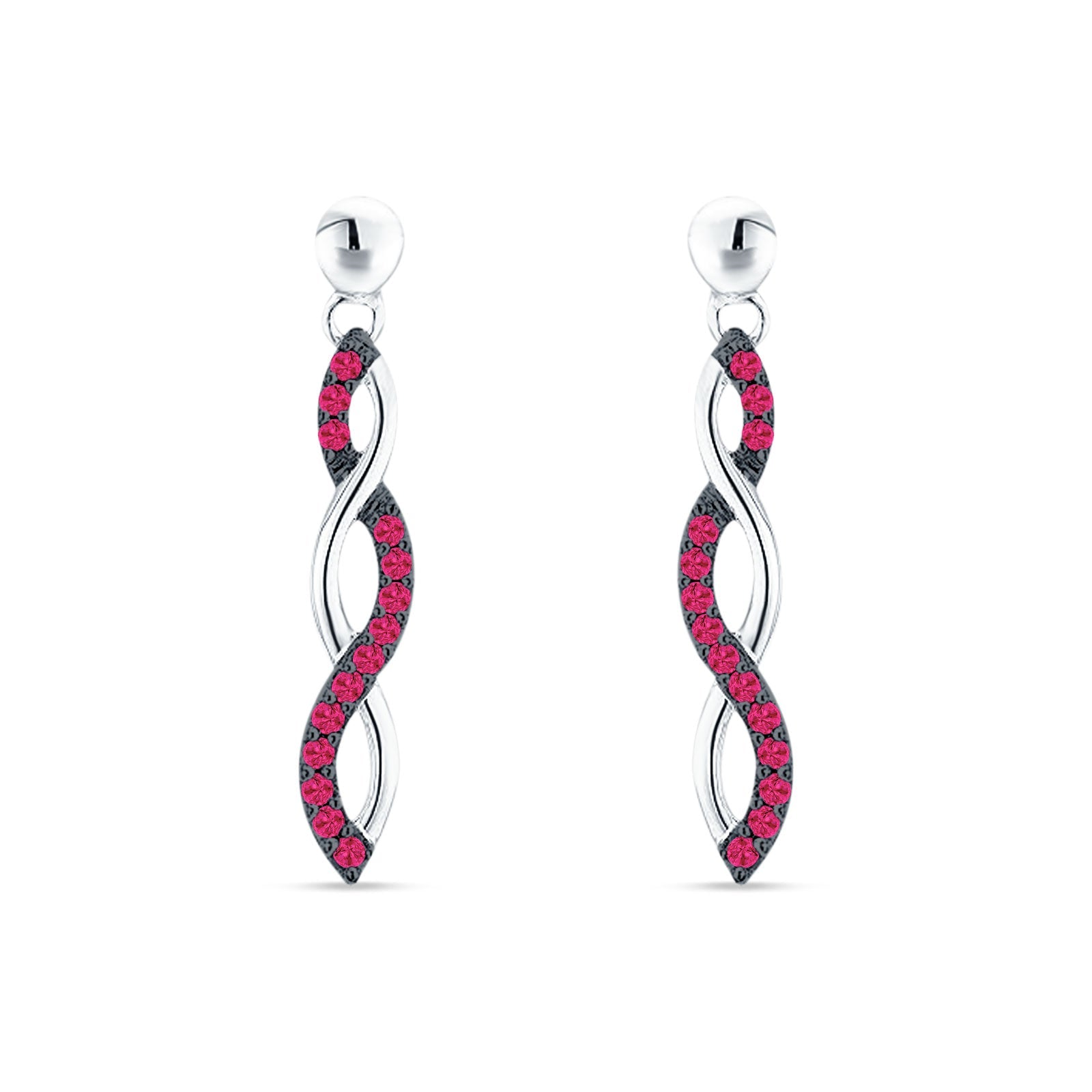 Infinity Twisted Two Tone Stud Earring Cubic Zirconia 925 Sterling Silver