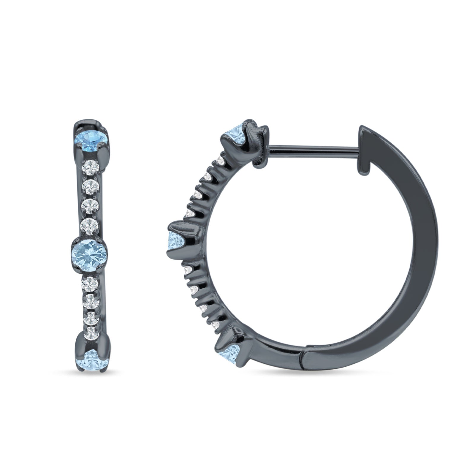 Round Cubic Zirconia Huggie Hoop Earring 925 Sterling Silver