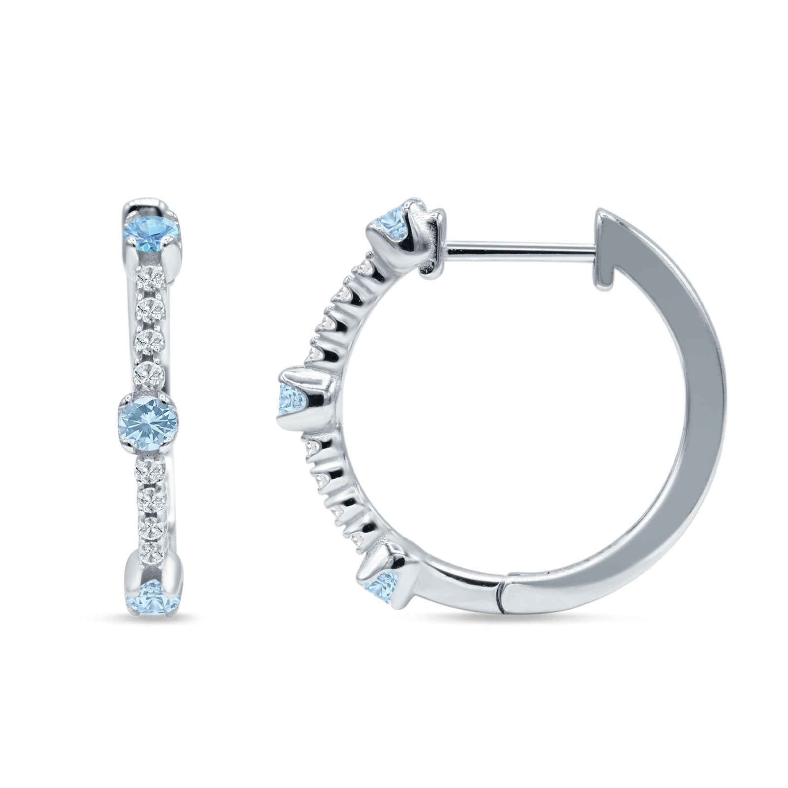 Round Cubic Zirconia Huggie Hoop Earring 925 Sterling Silver