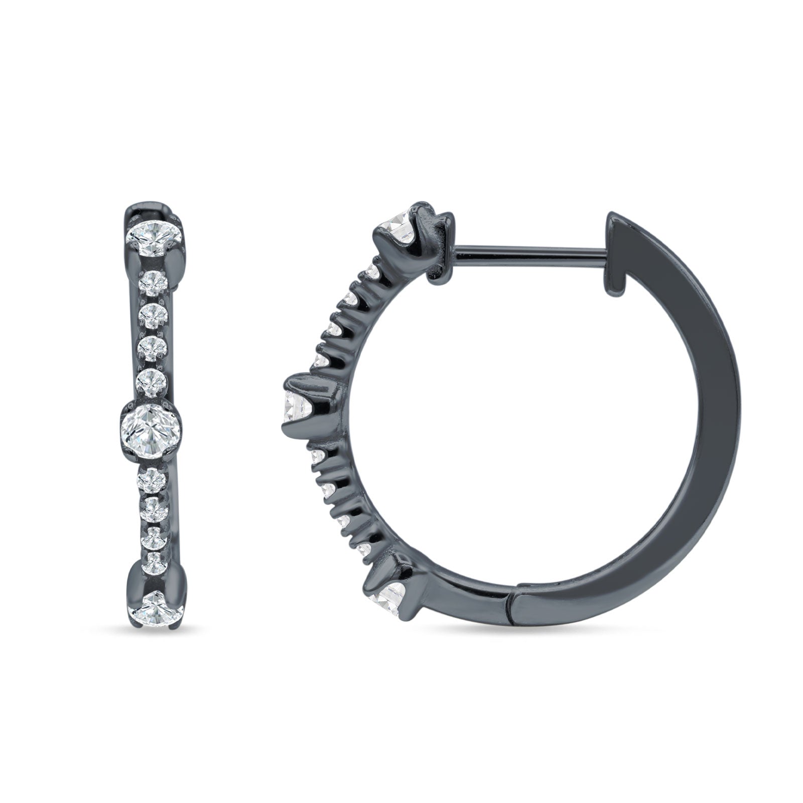 Round Cubic Zirconia Huggie Hoop Earring 925 Sterling Silver