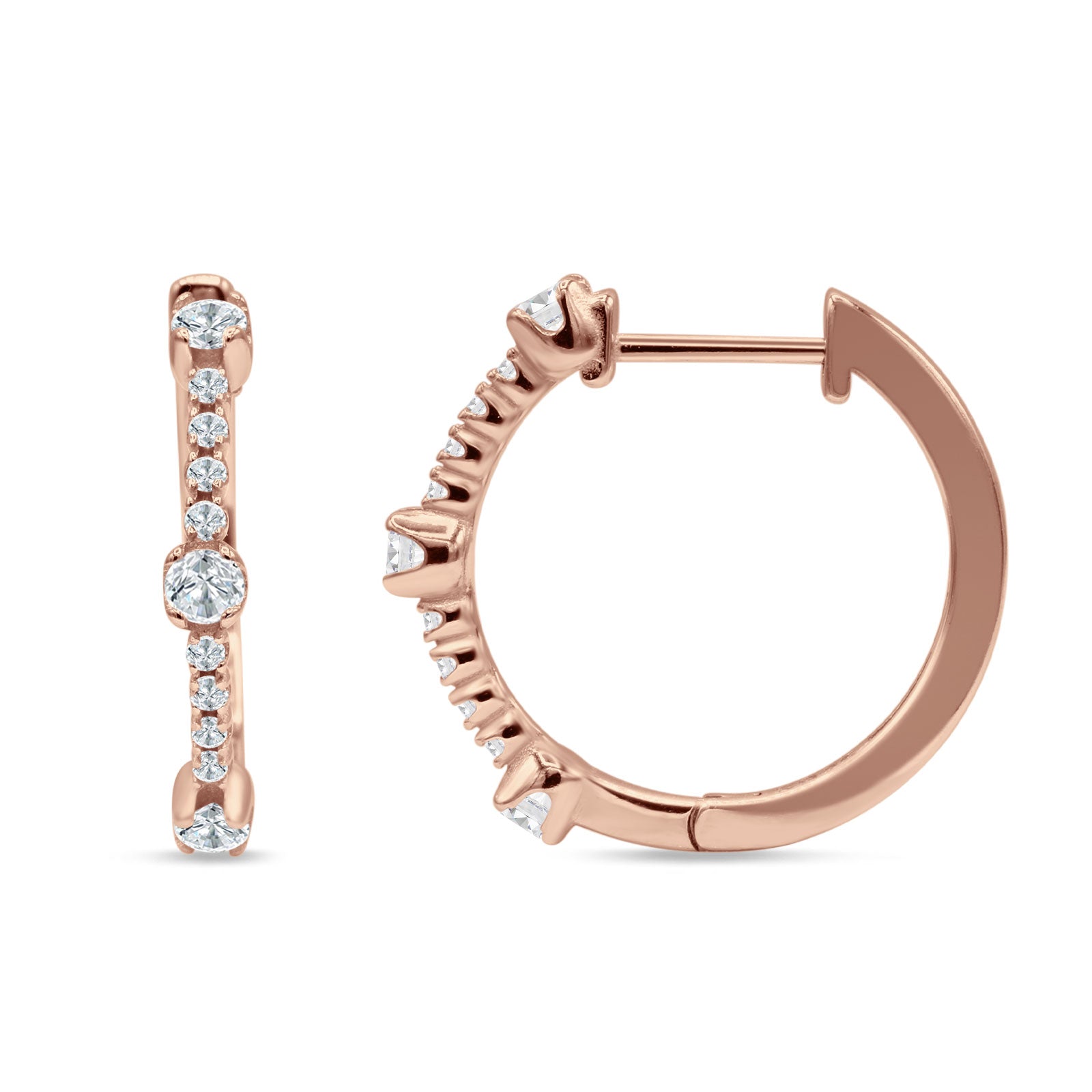 Round Cubic Zirconia Huggie Hoop Earring 925 Sterling Silver