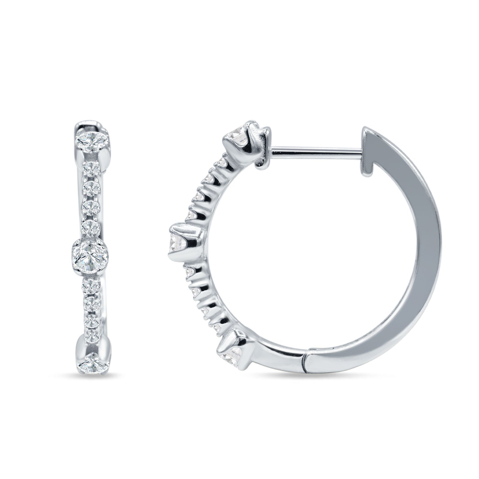 Round Cubic Zirconia Huggie Hoop Earring 925 Sterling Silver