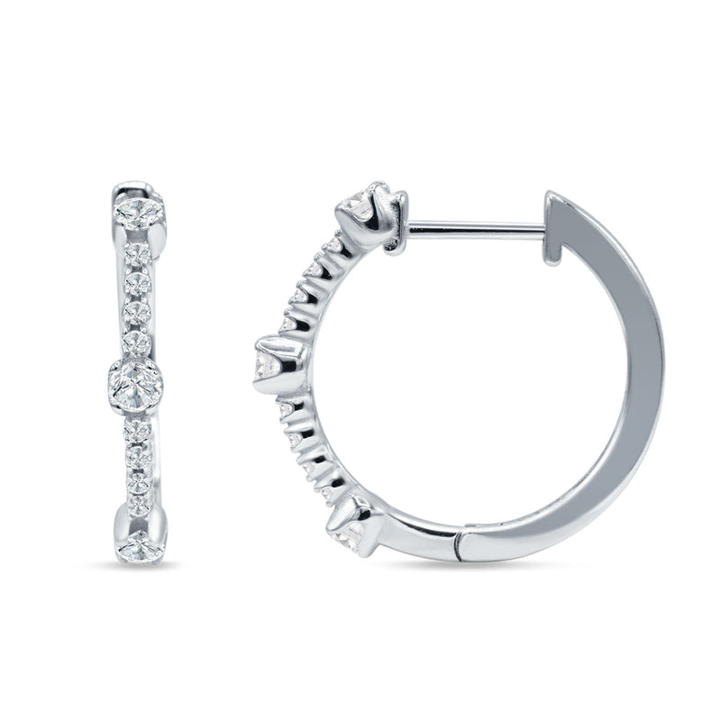 Round Cubic Zirconia Huggie Hoop Earring 925 Sterling Silver