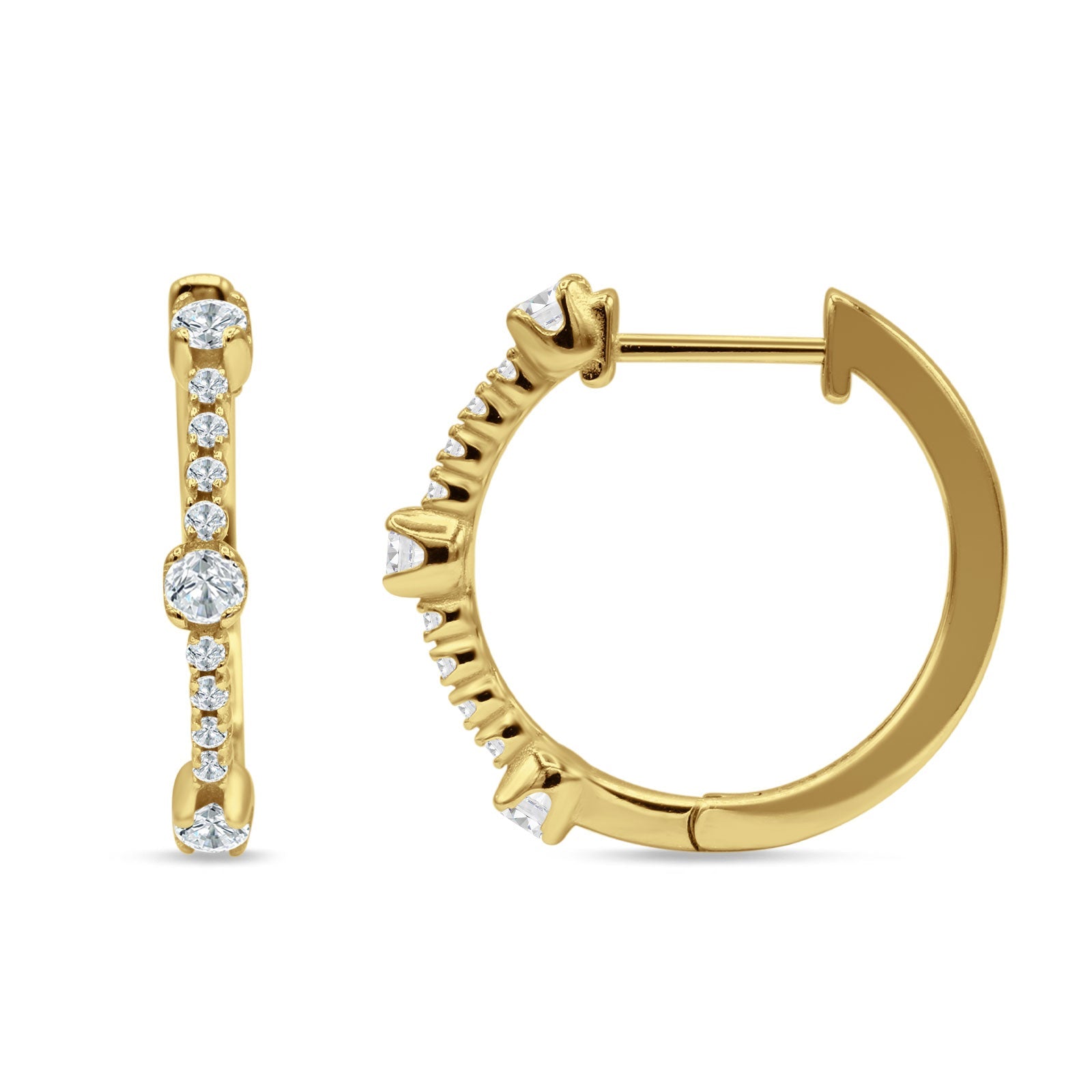 Round Cubic Zirconia Huggie Hoop Earring 925 Sterling Silver