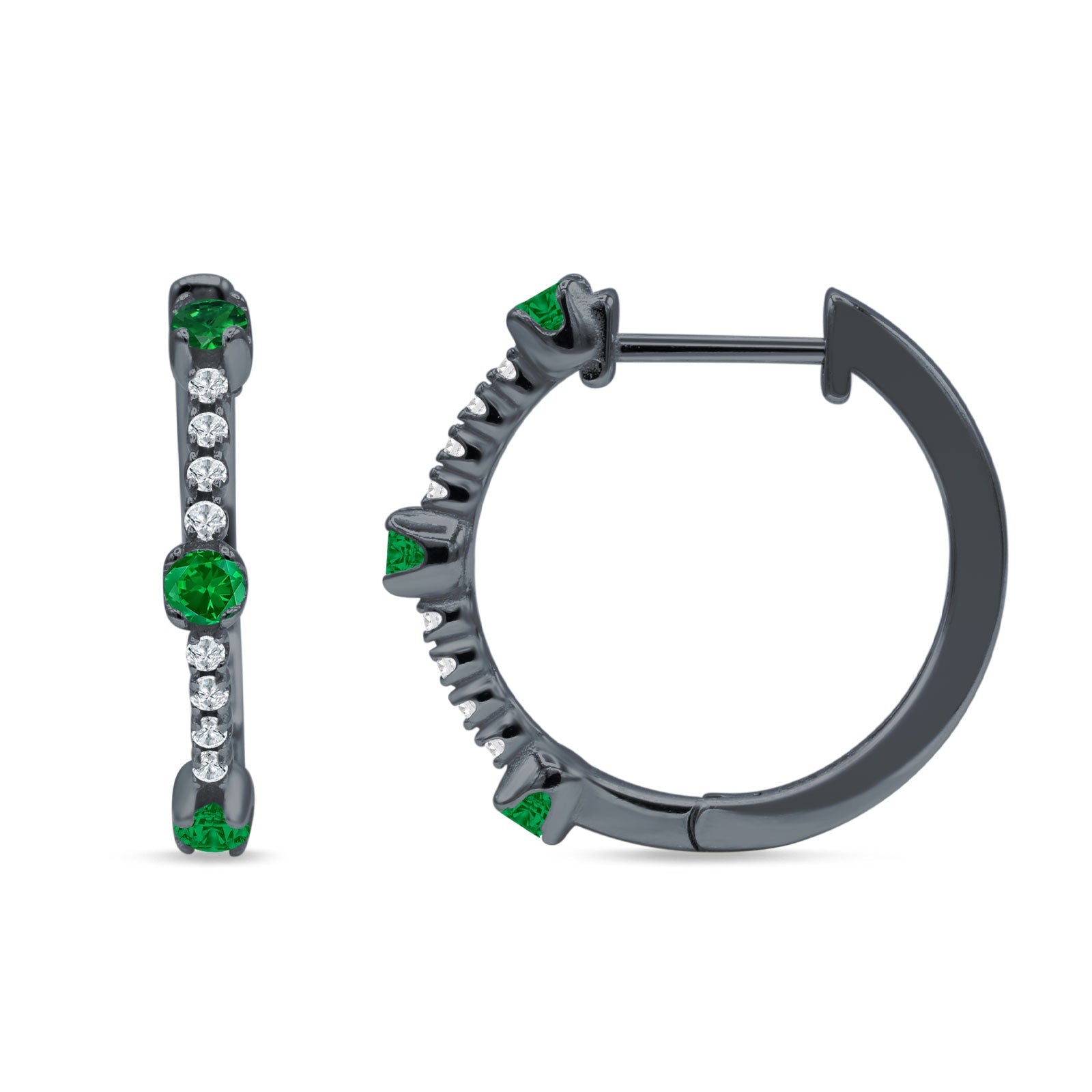 Round Cubic Zirconia Huggie Hoop Earring 925 Sterling Silver