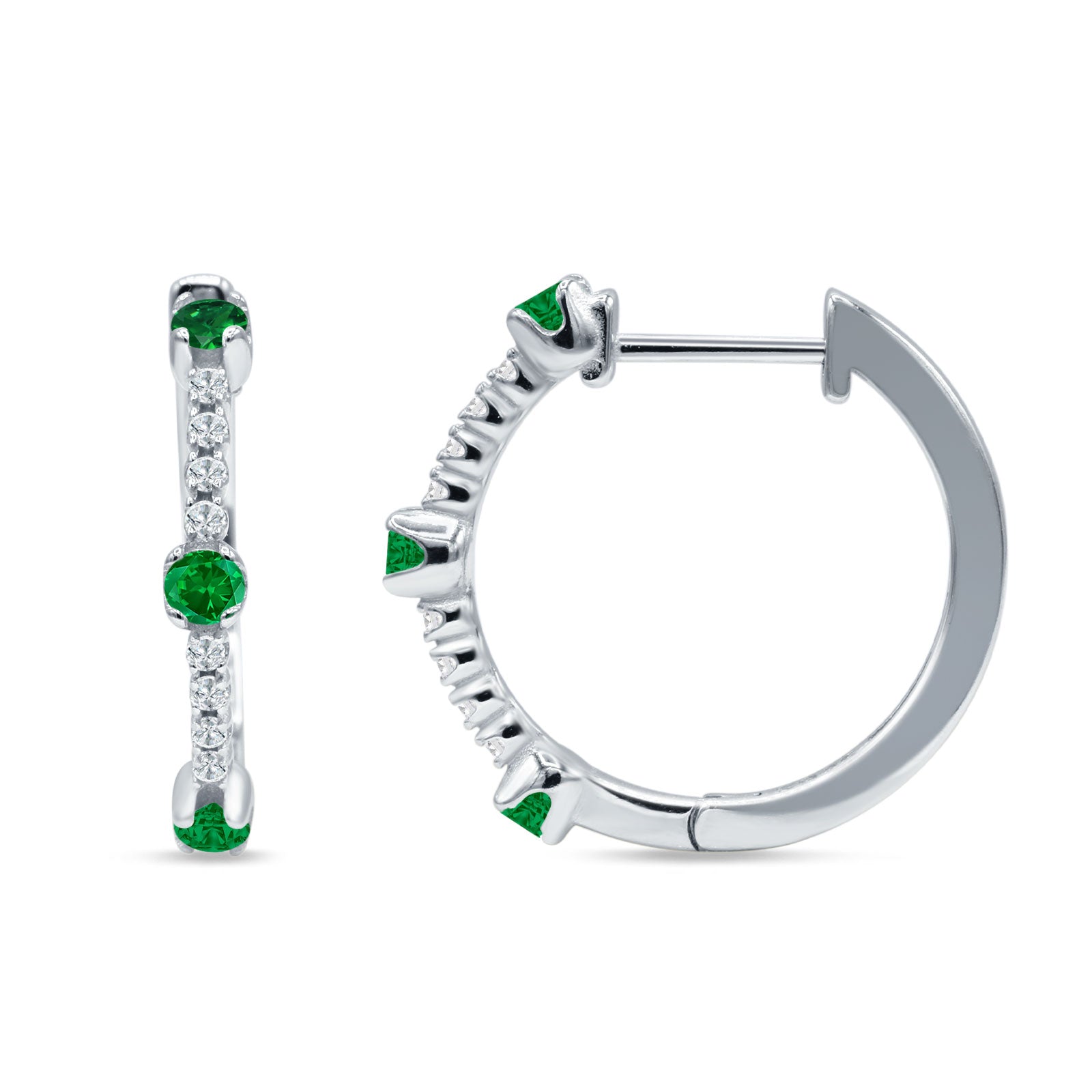Round Cubic Zirconia Huggie Hoop Earring 925 Sterling Silver