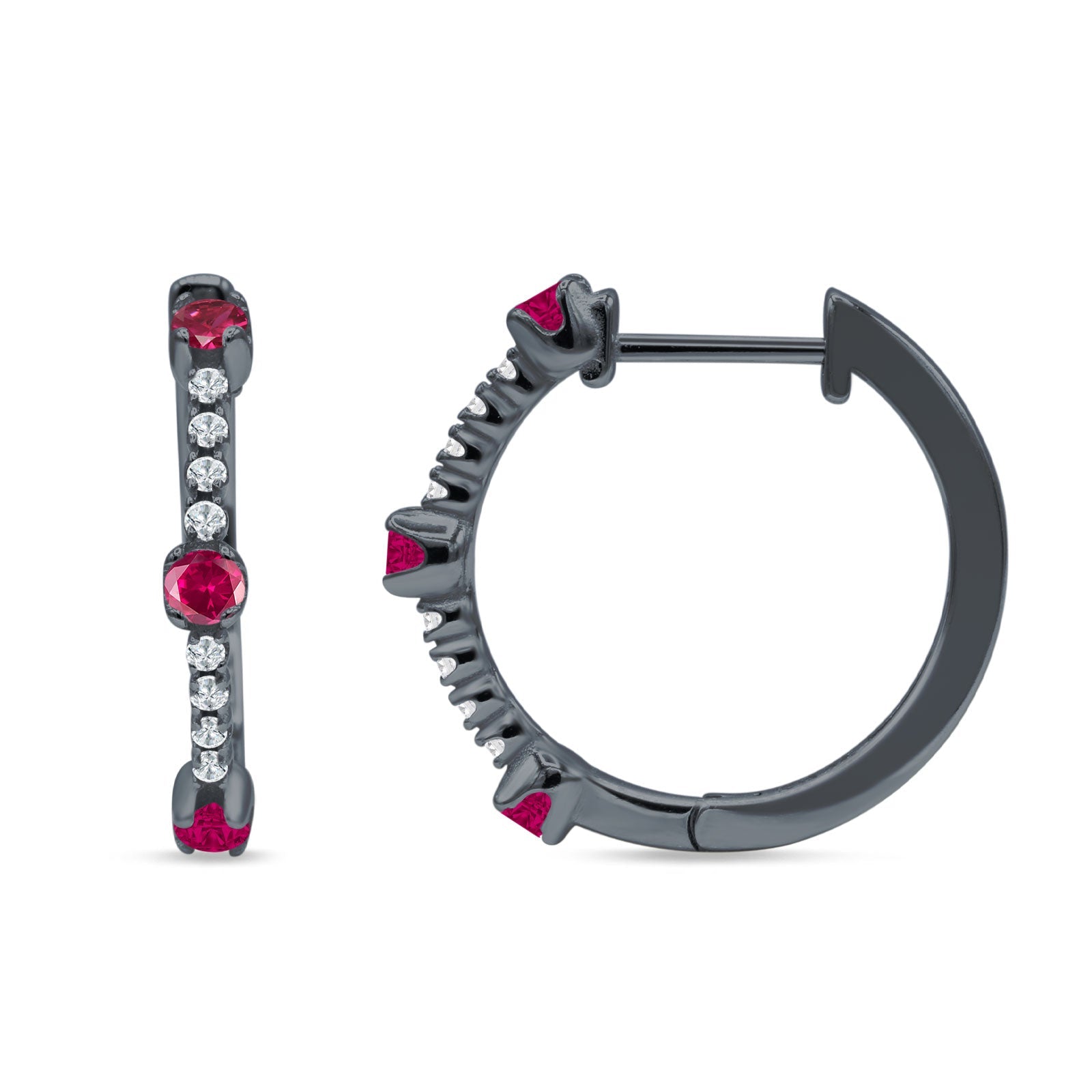 Round Cubic Zirconia Huggie Hoop Earring 925 Sterling Silver