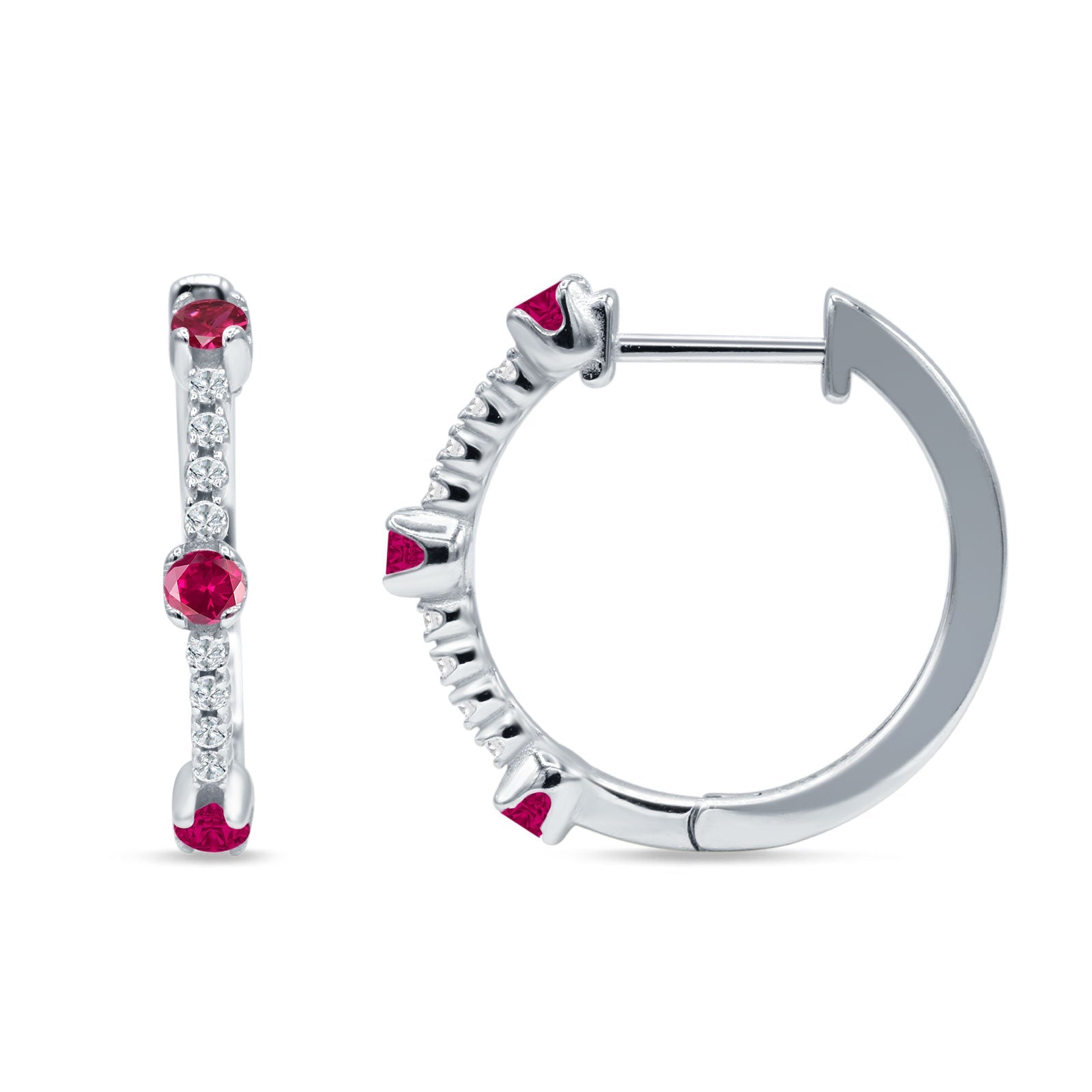 Round Cubic Zirconia Huggie Hoop Earring 925 Sterling Silver