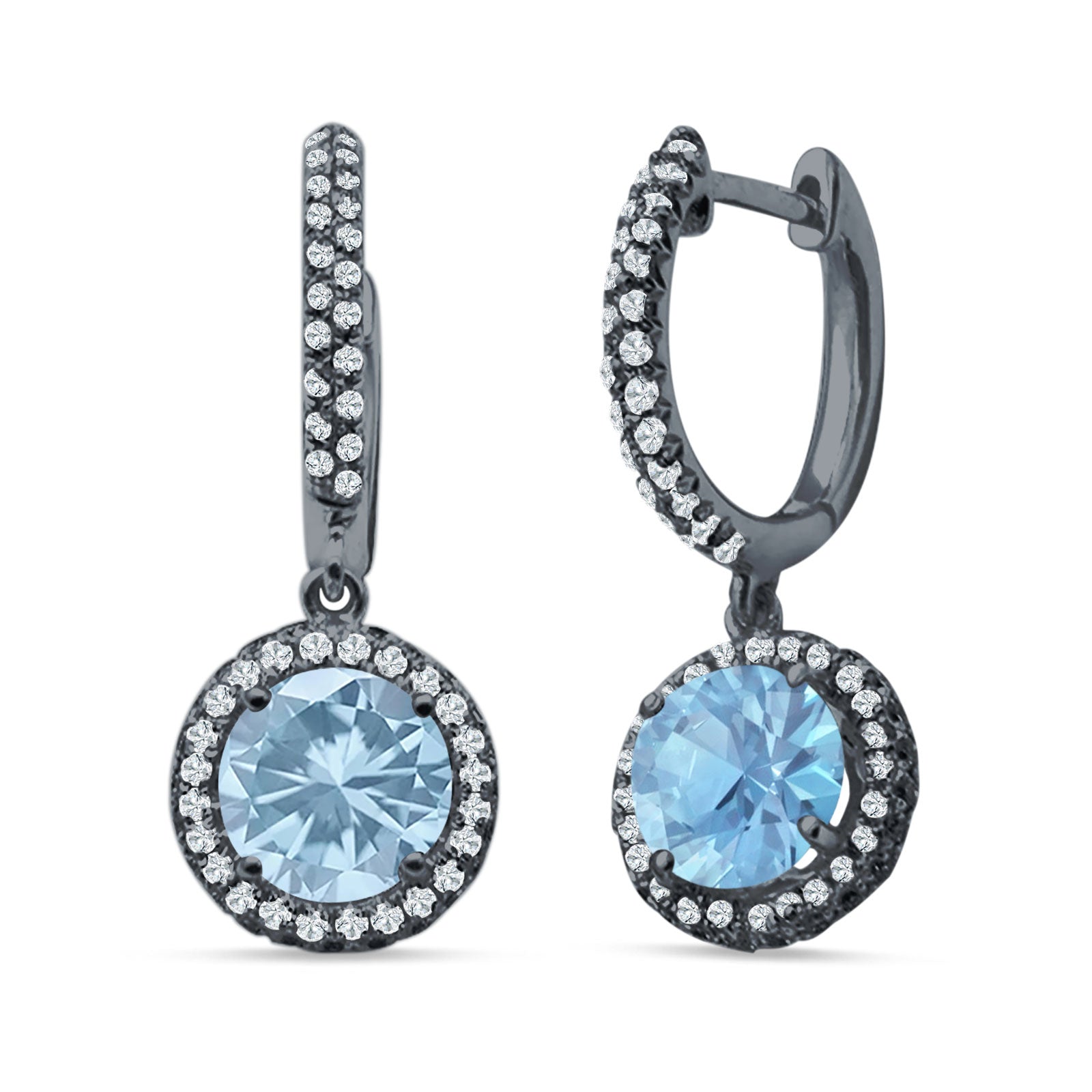 Round Halo Drop Dangle Hoop Earring Cubic Zirconia 925 Sterling Silver