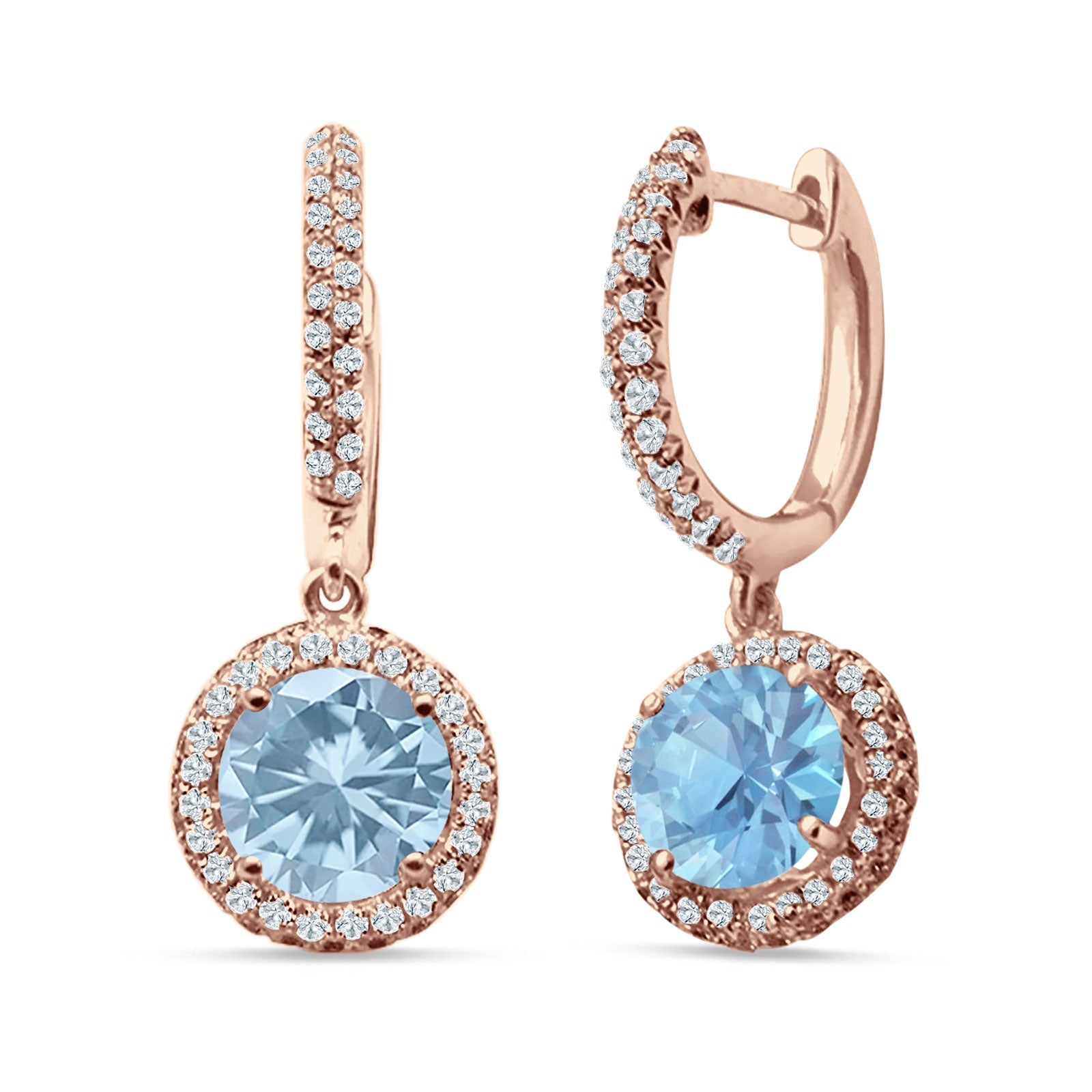Round Halo Drop Dangle Hoop Earring Cubic Zirconia 925 Sterling Silver