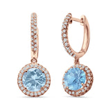 Round Halo Drop Dangle Hoop Earring Cubic Zirconia 925 Sterling Silver